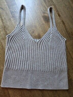 DRAE Korea Ribbed V-Neck Minimalist Neutral Knit Cami Crop Tank Top